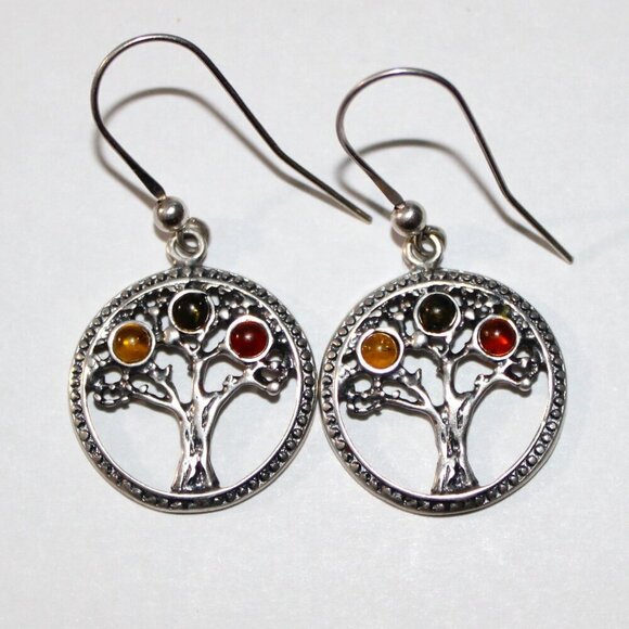 Sterling Silver Amber Tree Earrings - Picture 1 of 5
